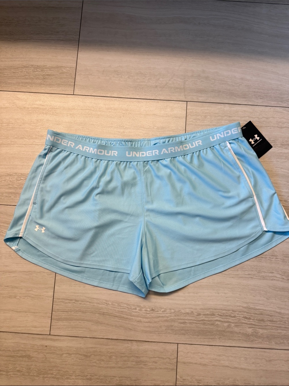 Under Armour Women's Light Blue Athletic Shorts with Branded Waistband NWT